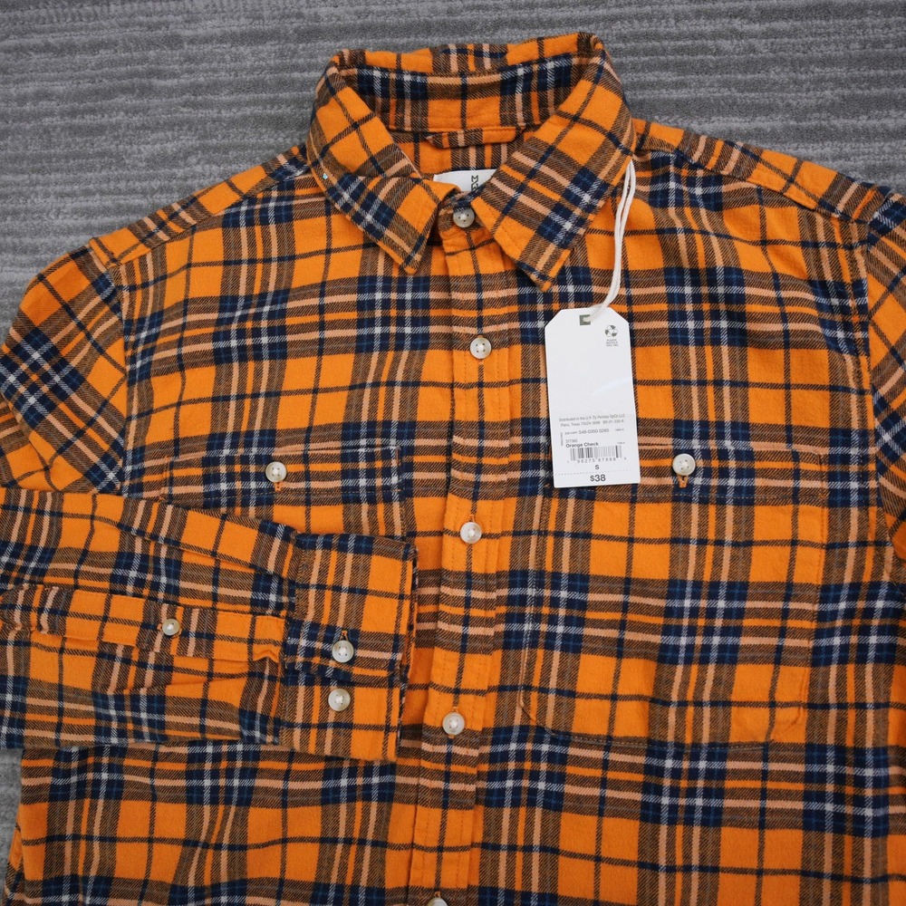 Mutual Weave Plaid Flannel Button Up Shirt Men Orange‎ Navy Blue New Tag Small